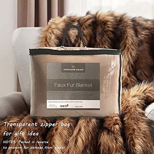 Luxury Plush Faux Fur Throw Blanket, Long Pile Brown with Black Tipped Blanket, Super Warm, Fuzzy, Elegant, Fluffy Decoration Blanket Scarf for Sofa, Armchair, Couch and Bed, 50''x 60''