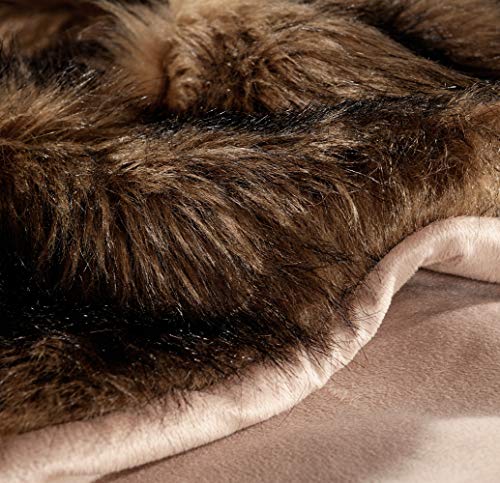 Luxury Plush Faux Fur Throw Blanket, Long Pile Brown with Black Tipped Blanket, Super Warm, Fuzzy, Elegant, Fluffy Decoration Blanket Scarf for Sofa, Armchair, Couch and Bed, 50''x 60''