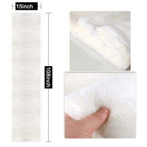 yuboo White Fur Table Runner, Dresser Runner for Bedroom Furniture Fluffy Dresser Top Cover 15 x 108 Inches