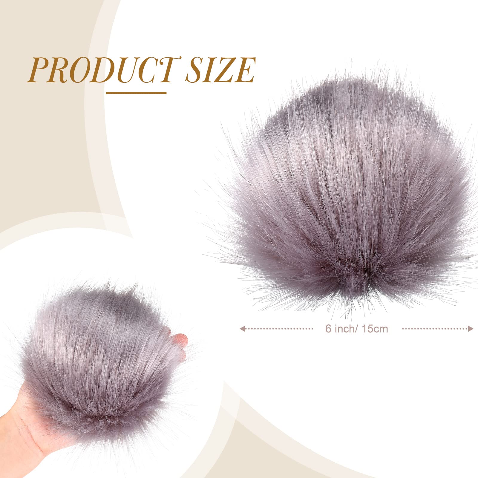 8 Pieces 6 Inch Large Fur Pom Pom Balls for Hats Craft Fur Puff Ball Fluffy Hat Pompom Faux Fur Pompom Balls with Snap Button for Hat Shoes Scarves Bag Charms DIY Crafts (Black, Grey, Brown, White)