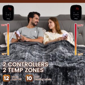 Bearhug Electric Blanket King Size 100"x 90", Dual Controllers Heated Blanket, Reversible Faux Fur & Sherpa, Over-Heat Protect, 10 Heating Levels, ETL, Machine Washable