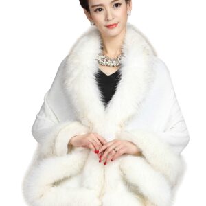 ELFJOY White Faux Fur Bridal Shawl Wrap for Wedding and Evening Dresses - Luxury Fur Cape