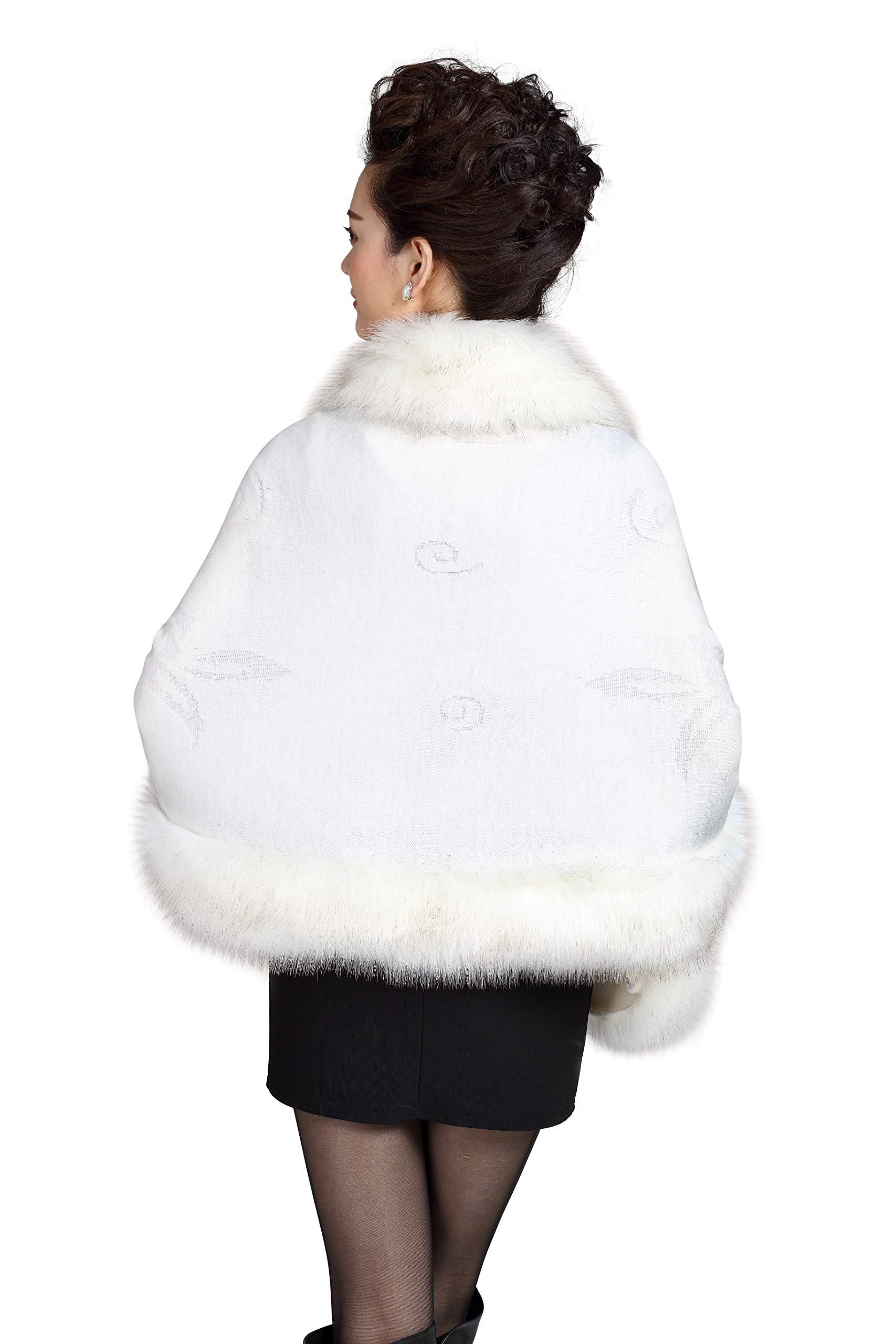 ELFJOY White Faux Fur Bridal Shawl Wrap for Wedding and Evening Dresses - Luxury Fur Cape