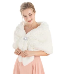 jeweky 1920s bride wedding fur shawls and wraps winter bridal faux fox fur stoles and scarfs for women and bridesmaids (a-white, us 4-14 (s-m))