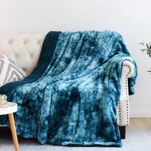 NEWCOSPLAY Super Soft Faux Fur Throw Blanket for Couch Dark Blue Sherpa Fuzzy Plush Warm Blanket for Sofa Bed (Dark Blue, Throw(50"x60"))