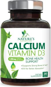 calcium 1200 mg plus vitamin d3, bone health & immune support - nature's calcium supplement with extra strength vitamin d for extra strength carbonate absorption dietary supplement - 240 tablets