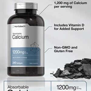 Calcium 1200 mg with Vitamin D3 | 240 Softgels 5000 IU Absorbable Supplement Non-GMO, Gluten Free by Horbaach