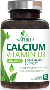 calcium 1200 mg plus vitamin d3, bone health & immune support - nature's calcium supplement with extra strength vitamin d for extra strength carbonate absorption dietary supplement - 120 tablets