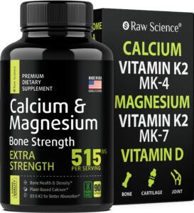 calcium magnesium supplement, bone strength supplements, Сalcium with vitamin d & k2, plant based calcium pills for women and men, magnesium + calcium supplement 515mg per serving, 90 capsules