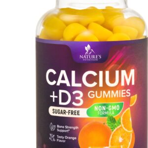 Sugar Free Calcium Gummy Bites Plus 400 IU Vitamin D3, Bone Health & Immune Support - Chewable Calcium Nutrition Supplement, Non-GMO, Orange Flavor Chews - 120 Gummies