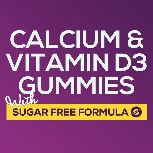 Sugar Free Calcium Gummy Bites Plus 400 IU Vitamin D3, Bone Health & Immune Support - Chewable Calcium Nutrition Supplement, Non-GMO, Orange Flavor Chews - 120 Gummies