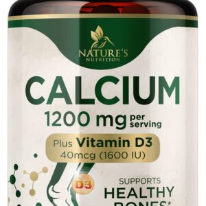 Calcium 1200 mg with Vitamin D3, Calcium Supplement Vitamins, Supports Bone Strength, Teeth & Immune System, Calcium Supplements for Women & Men, Nature's Absorbable Calcium Carbonate - 180 Tablets