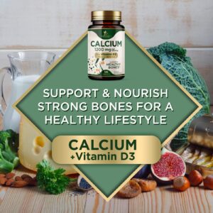 Calcium 1200 mg with Vitamin D3, Calcium Supplement Vitamins, Supports Bone Strength, Teeth & Immune System, Calcium Supplements for Women & Men, Nature's Absorbable Calcium Carbonate - 180 Tablets