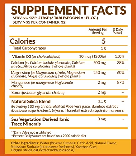 Bio Naturals Calcium & Magnesium Liquid Supplement with Vitamin D3 - Natural Formula, FOUR Types of Calcium Supports Strong Bones with Superior Absorption to Pills - 100% Vegetarian - 32 fl oz