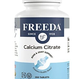 Freeda Calcium Citrate - Kosher Vegan Calcium Supplement for Women & Men - Bone Health & Joint Support - Calcium 1000mg per serving - Calcium Citrate 1000mg Tablets Calcium without Vitamin D (250 Ct)