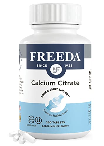 Freeda Calcium Citrate - Kosher Vegan Calcium Supplement for Women & Men - Bone Health & Joint Support - Calcium 1000mg per serving - Calcium Citrate 1000mg Tablets Calcium without Vitamin D (250 Ct)