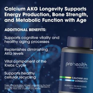 ProHealth, Ca AKG Supplement (Alpha Ketoglutarate) (1,000 mg per 2 Capsule Serving, 60 Capsules). Supports Cellular Energy, Metabolic Function and Healthy Aging Processes.