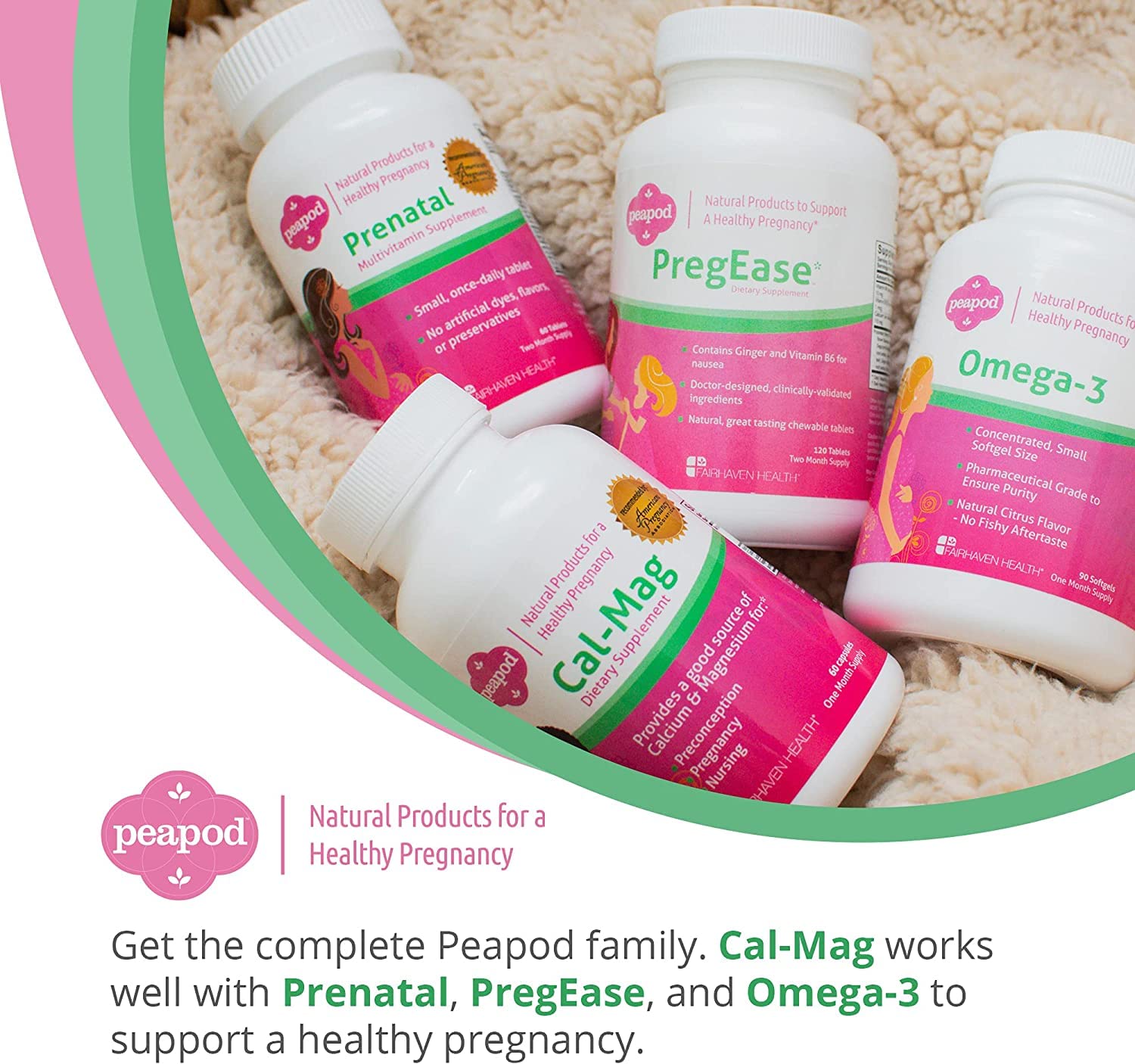 Fairhaven Health Peapod Cal-Mag | Pregnancy & Lactation Supplement | Contains Calcium, Magnesium, & Vitamin D3 for Pregnancy, Baby and Female Health | Gluten & Dairy Free CalMag | 1 Month Supply