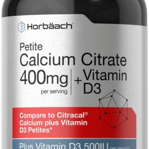 Horbäach Calcium Citrate with Vitamin D3 | 150 Petites | Vegetarian Supplement | Non-GMO, Gluten Free