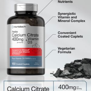 Horbäach Calcium Citrate with Vitamin D3 | 150 Petites | Vegetarian Supplement | Non-GMO, Gluten Free