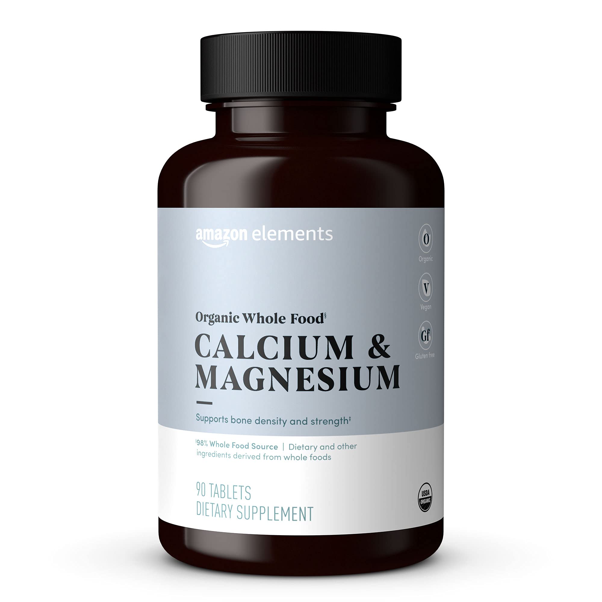 Amazon Elements Organic Whole Food Calcium & Magnesium, 90 tablets