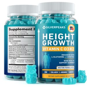 silverpeaks growth gummies to grow taller - height growth maximizer with calcium magnesium vitamin d3 k2 - bone growth get taller supplement - natural growth pills - 60 calcium chews for women & men