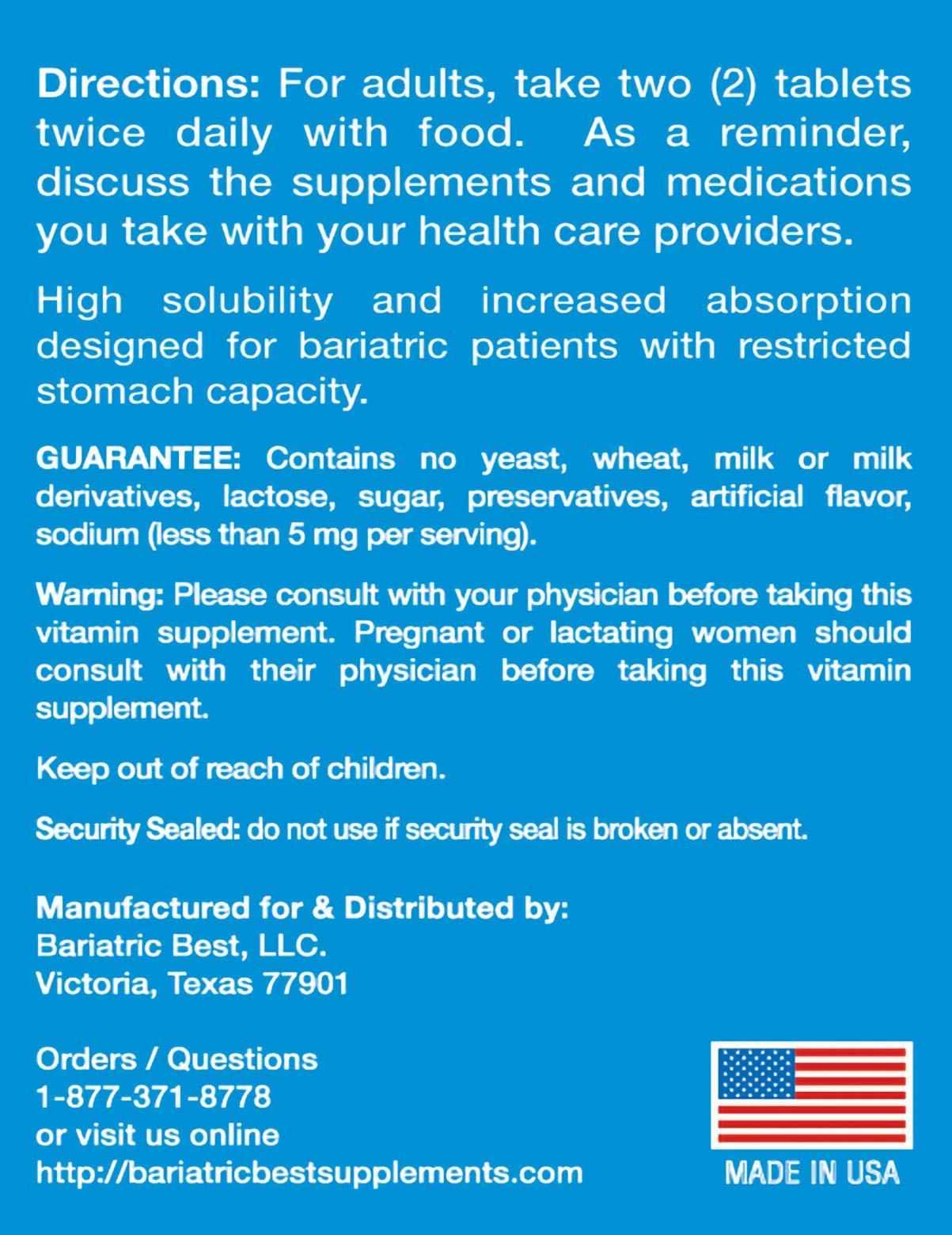 Bariatric Calcium Citrate with Vitamin D3 – Specially Formulated for Post-Bariatric Surgery - Easily Dissolvable for Fast & Effective Absorption - Made in The USA - 600mg, 120 Tablets per Bottle