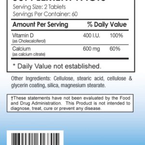 Bariatric Calcium Citrate with Vitamin D3 – Specially Formulated for Post-Bariatric Surgery - Easily Dissolvable for Fast & Effective Absorption - Made in The USA - 600mg, 120 Tablets per Bottle