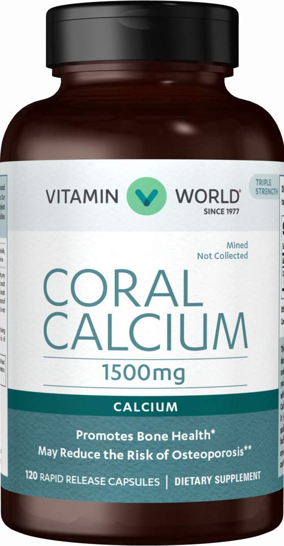 Vitamin World Coral Calcium 1500 mg. 120 Capsules, Mineral Supplement, Rapid-release, Gluten Free