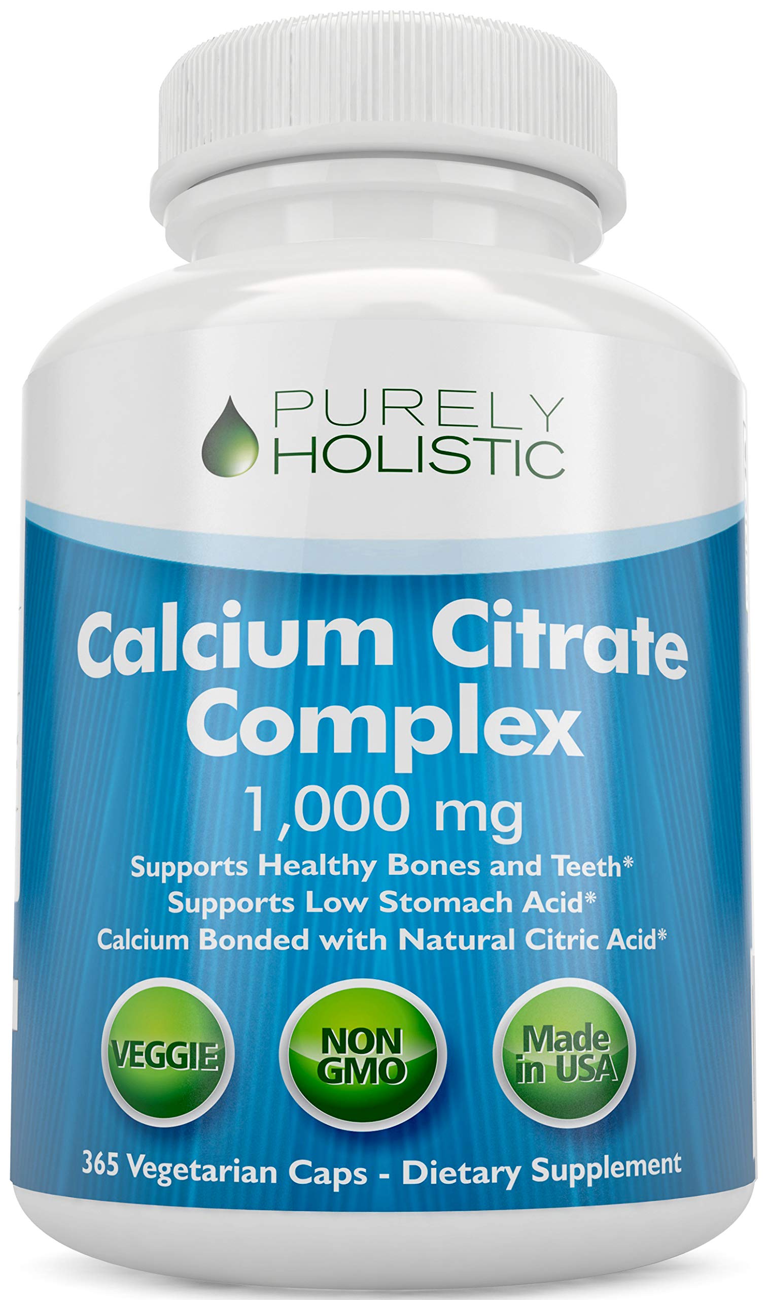 Calcium Citrate 1000mg - 365 Vegan Capsules not Tablets with Added Parsley, Dandelion and Watercress - Without Vitamin D - Made in The USA by Purely Holistic