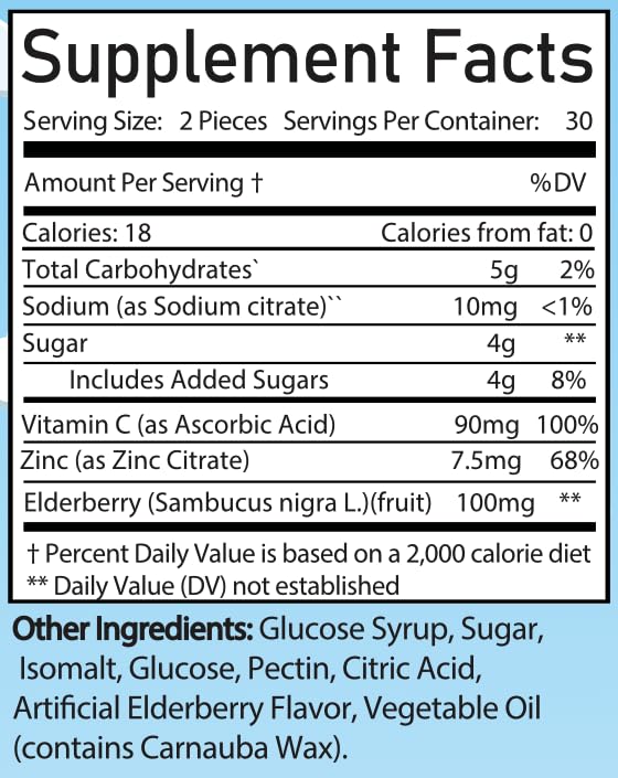 Organic Strength ImmunoBoost Daily Immune Vegan Gummies, 100% VIT C Daily Dose, 100mg of Elderberry, Zinc, Vitamin C (60 Count)