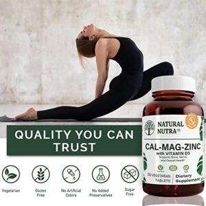 Natural Nutra Calcium Magnesium Zinc Supplement with Vitamin D3 for Bone Strength, Gluten Free and Sugar-Free, Essential Mineral Complex, 1000/500/25 mg (250 Count)