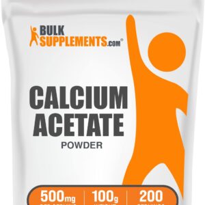 BulkSupplements.com Calcium Acetate Powder - Calcium Supplement, Calcium Acetate Supplement - Food Grade & Gluten Free, 500mg (125mg Calcium) per Serving, 100g (3.5 oz) (Pack of 1)