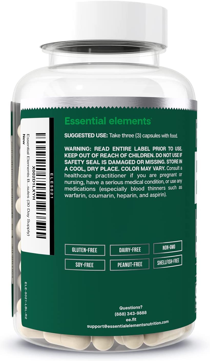 Essential Elements Bone Boost Bone Health Supplement - Bone Support and Calcium Supplement with Vitamin D 3, K2, Cissus Quadrangularis for Bone Strength - 90 Capsules (30 Day Supply)