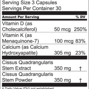 Essential Elements Bone Boost Bone Health Supplement - Bone Support and Calcium Supplement with Vitamin D 3, K2, Cissus Quadrangularis for Bone Strength - 90 Capsules (30 Day Supply)