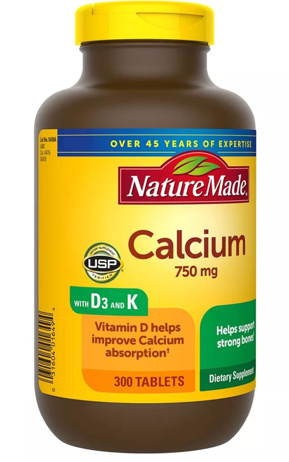 Nature Made Calcium 750 mg with Vitamin D3 and K, Dietary Supplement for Bone Support, 300 Tablets+Better Guide Vitamins Supplements Book Free