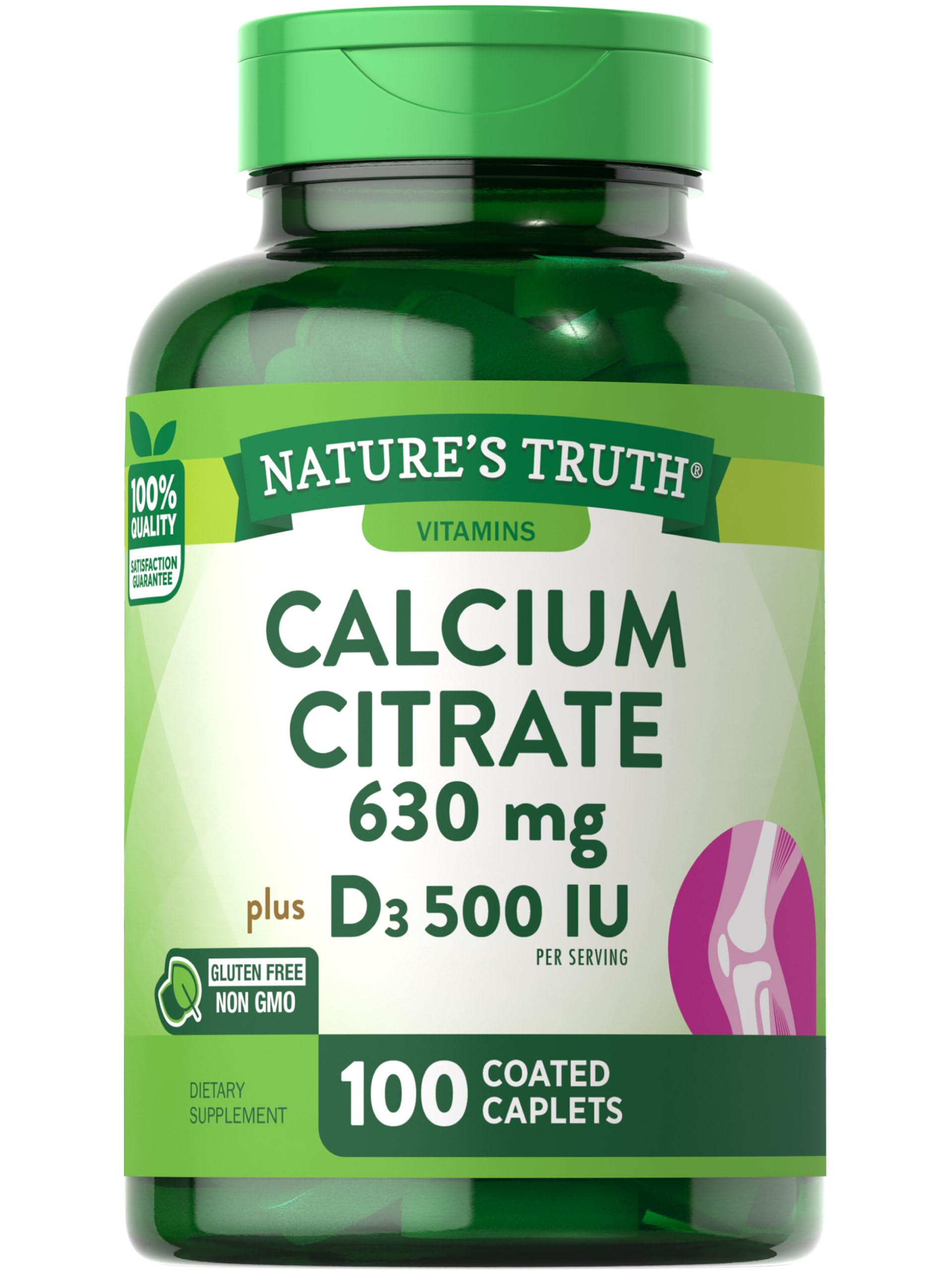 Calcium Citrate with Vitamin D3 | 100 Caplets | Non-GMO, Gluten Free Supplement | by Nature's Truth