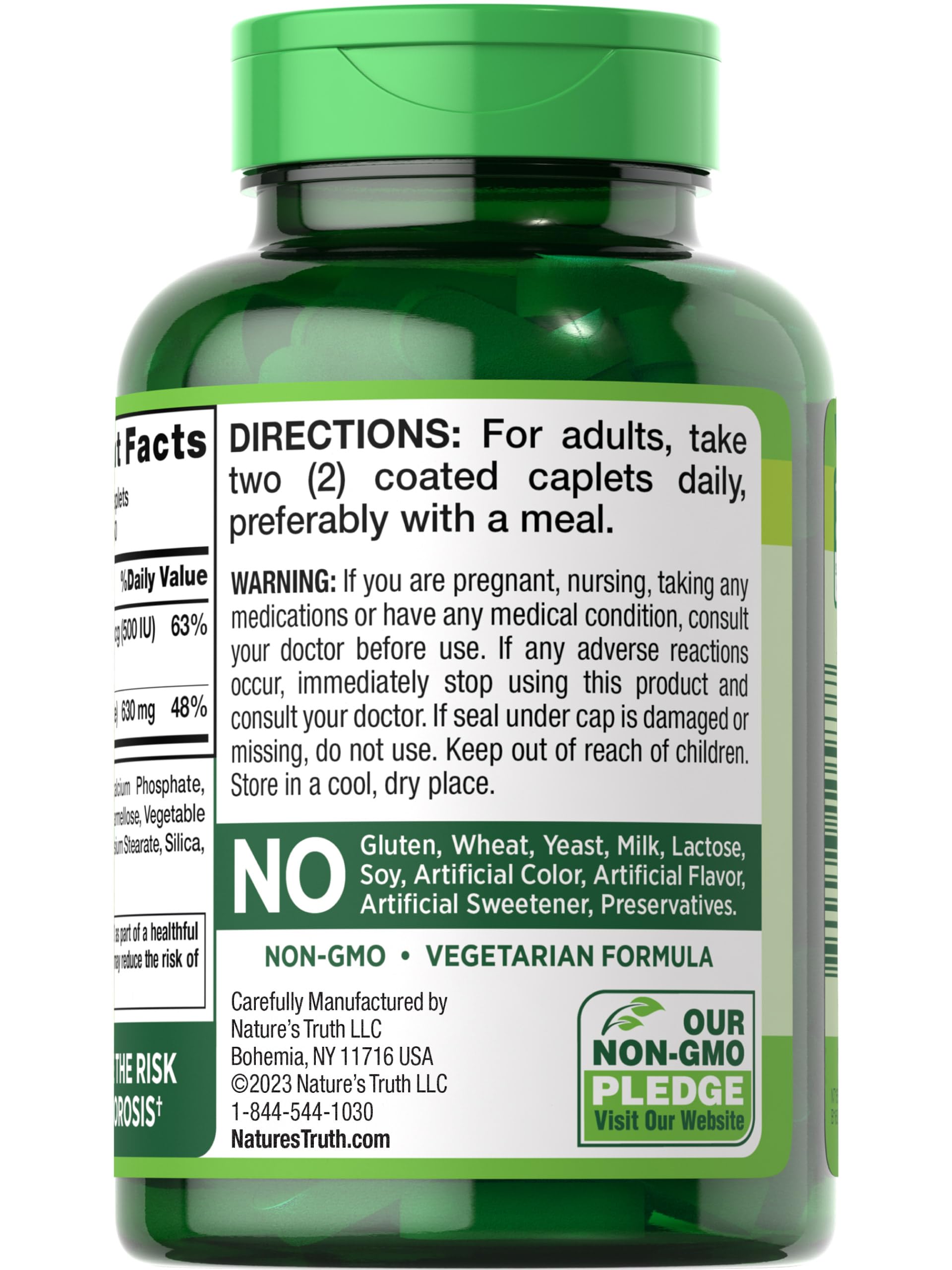 Calcium Citrate with Vitamin D3 | 100 Caplets | Non-GMO, Gluten Free Supplement | by Nature's Truth