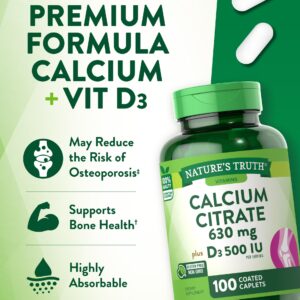 Calcium Citrate with Vitamin D3 | 100 Caplets | Non-GMO, Gluten Free Supplement | by Nature's Truth