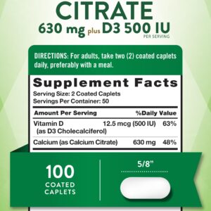 Calcium Citrate with Vitamin D3 | 100 Caplets | Non-GMO, Gluten Free Supplement | by Nature's Truth