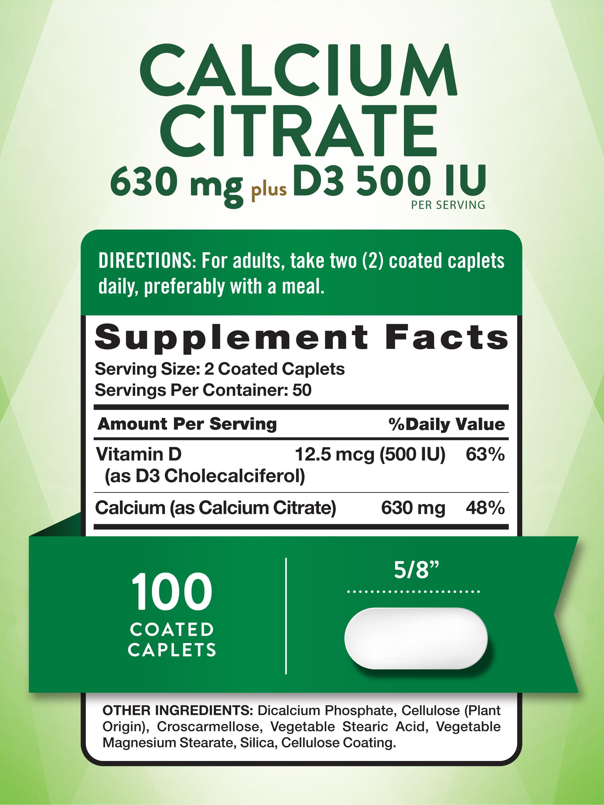 Calcium Citrate with Vitamin D3 | 100 Caplets | Non-GMO, Gluten Free Supplement | by Nature's Truth