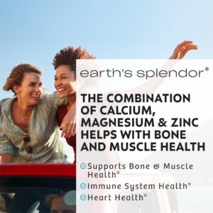 Earth's Splendor 1000 mg Calcium, 400 mg Magnesium, and 15 mg Zinc, Heart and Immune System Health, Bone and Muscle Support Dietary Supplement, 100 Tablets 1 + Month Supply