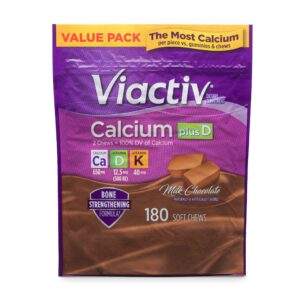 Viactiv Calcium Plus Vitamin D Supplement Soft Chews, Brown, Milk Chocolate, 180 Count