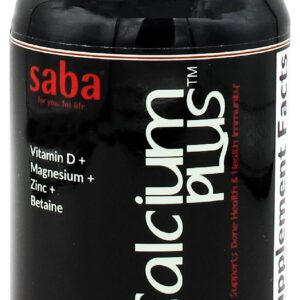 Saba Calcium Plus - Bone Strength - Calcium, Magnesium, Potassium, Vitamin D, Zinc, Betaine - GMO, Soy, Gluten Free Ingredients - Whole Food Supplement for Bone Health, Immune - 90 Caplets