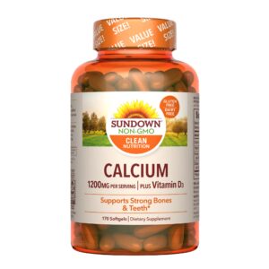 sundown calcium 1200 mg plus vitamin d3, supports bone, teeth, and immune health, 170 softgels