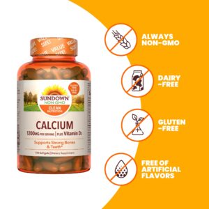 Sundown Calcium 1200 mg Plus Vitamin D3, Supports Bone, Teeth, and Immune Health, 170 Softgels