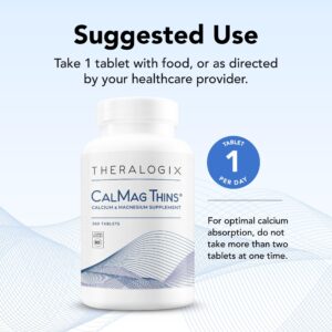 Theralogix CalMag Thins Calcium & Magnesium Supplement - Bone Support Supplement for Women & Men - Contains 200 mg of Calcium and 50 mg of Magnesium - NSF Certified - 360 Tablets