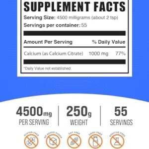 BulkSupplements.com Calcium Citrate Powder - Calcium Citrate Supplement, Calcium Citrate 1000mg - Gluten Free, 4500mg (1000mg Calcium) per Serving, 250g (8.8 oz) (Pack of 1)