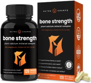 bone strength supplements | plant based calcium supplement 600mg | vitamin d3 2000 iu, k2, magnesium, potassium, zinc, boron & strontium | whole food supplement for bone health | 120 vegan capsules