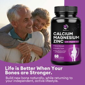 Lukaree Calcium Magnesium Zinc with Vitamin D3 Supplement, Promotes Healthy Bones and Teeth - Supports Nerve & Muscle Function, Easy to Swallow Capsules, 30 Servings, 60 VegCaps